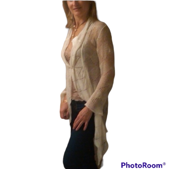 Lacy Flowy White wrap drape sweater Boho - Picture 5 of 6